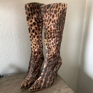 Size 38 Zara Leopard Print Tall Pointed tie zipper Boots
